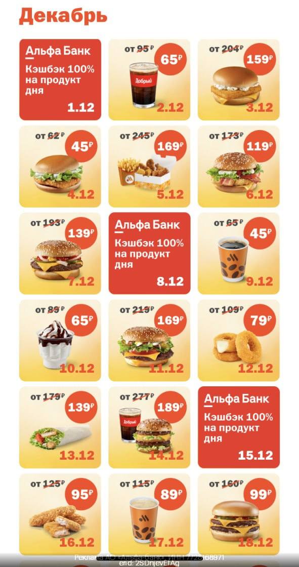 Календарь вкусно и точка декабрь 2025 скидок Продукт дня вкусно и точка 22.12 Telegraph